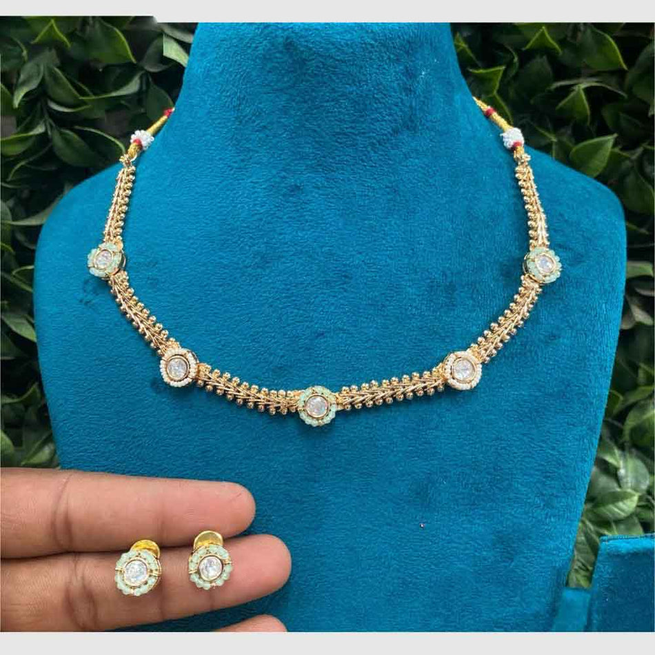 Crystal Stone Necklace in Oxidised Silver | Bridal Jewellery India