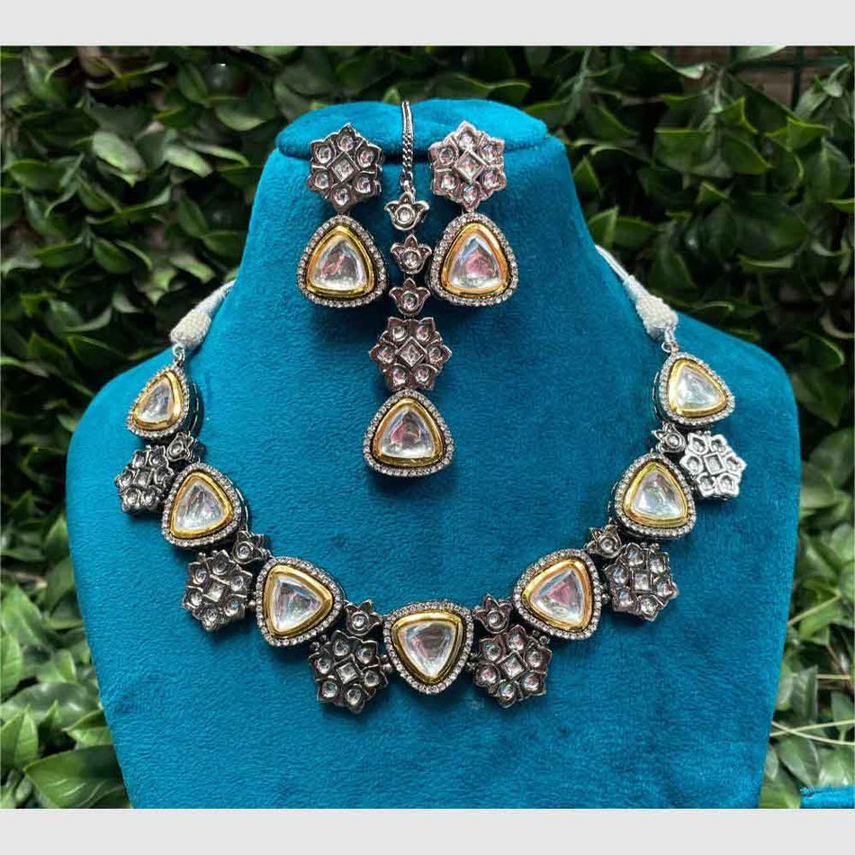 Crystal Necklace in Oxidised Silver | Bridal Jewellery India