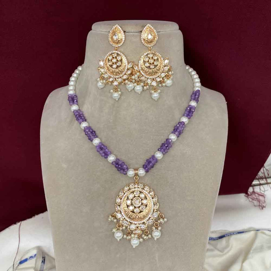 Kundan Necklace in Gold Plated with Polki | Bridal Jewellery India