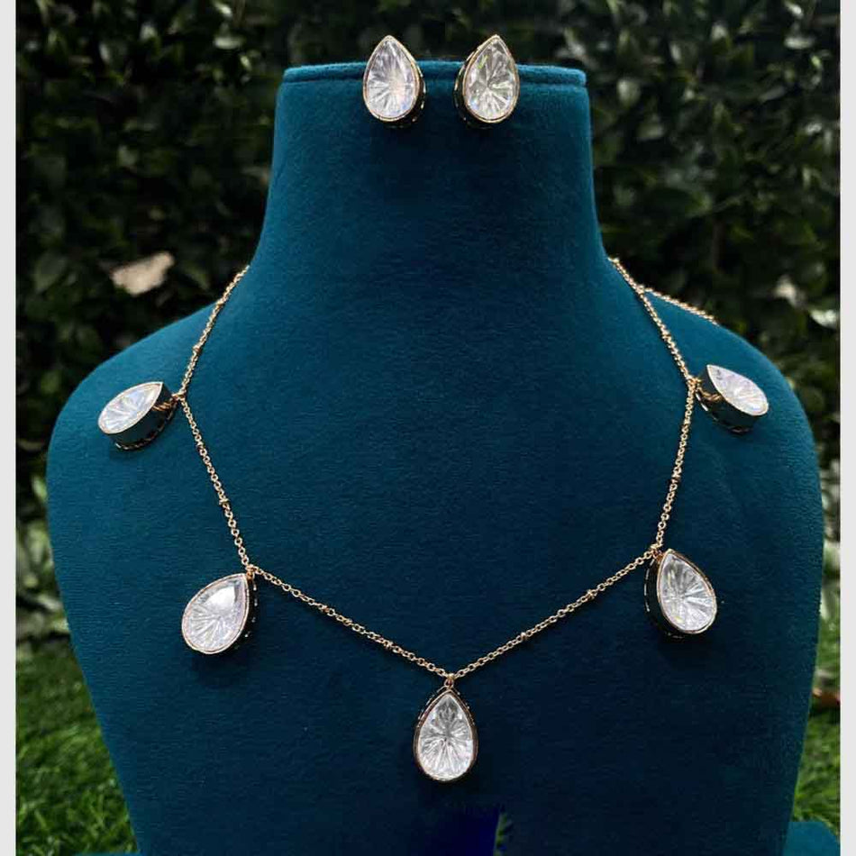 Crystal Stone Necklace in Oxidised Silver | Bridal Jewellery India