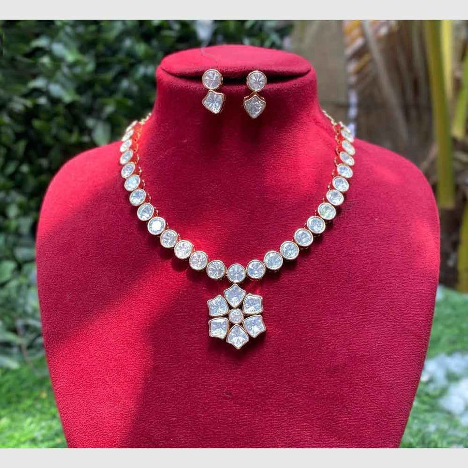 Crystal Stone Necklace in Oxidised Silver | Bridal Jewellery India
