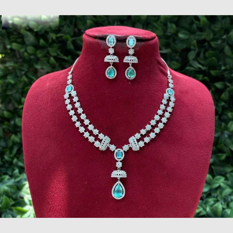 Crystal Stone Necklace in Oxidised Silver | Bridal Jewellery India