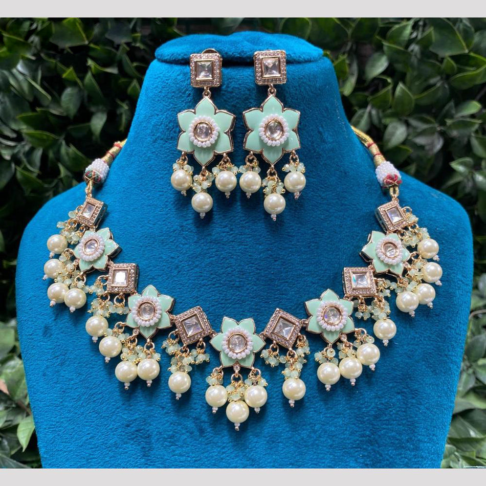 Ethnic Silver Crystal Pearl Necklace Set for Bridal | Bridal Jewellery India