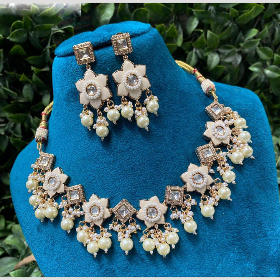Ethnic Silver Crystal Pearl Necklace Set for Bridal | Bridal Jewellery India