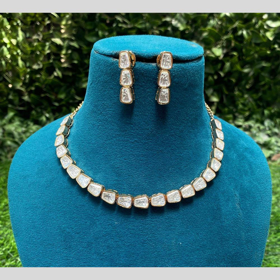 Kundan Drop Necklace in Gold Plated with Polki Diamonds | Bridal Jewellery India