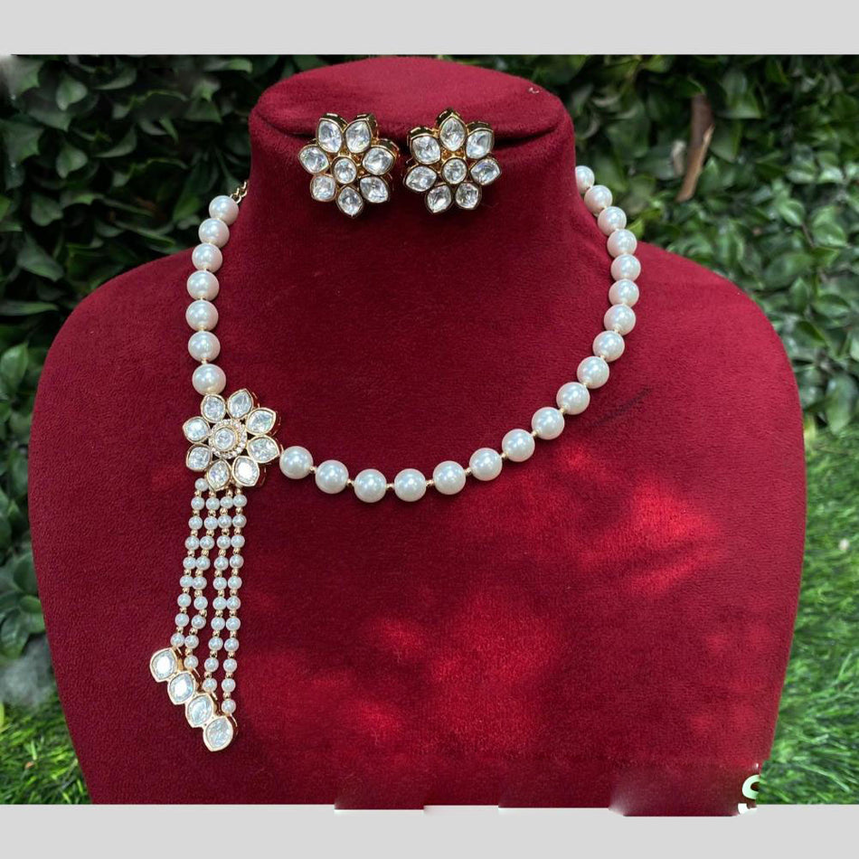 Pearl Drop Necklace in White Gold Plated | Bridal Jewellery India