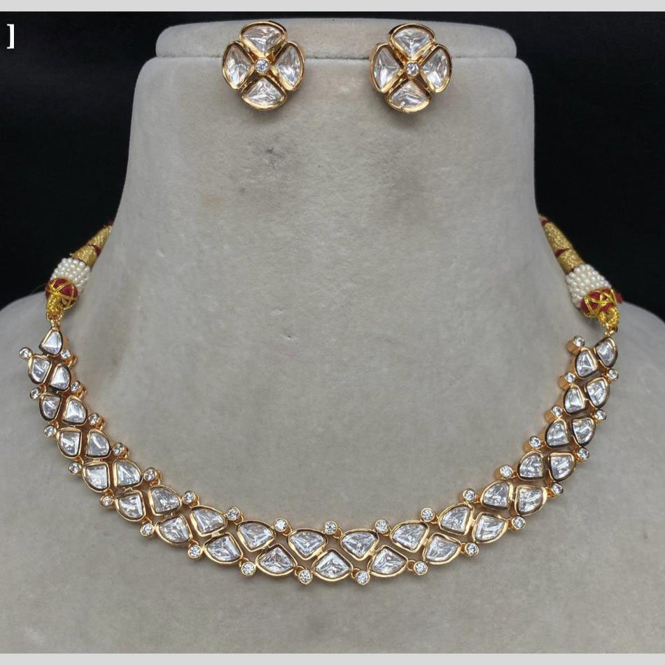 Kundan Necklace Set in Gold Plated with Studs Earrings | Bridal Jewellery India