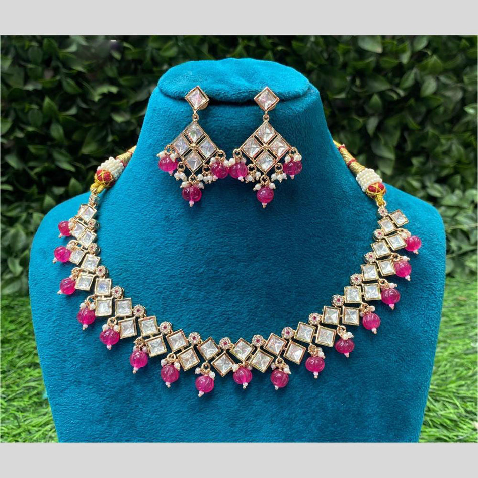 Kundan Necklace in Gold Plated with Beads | Bridal Jewellery India