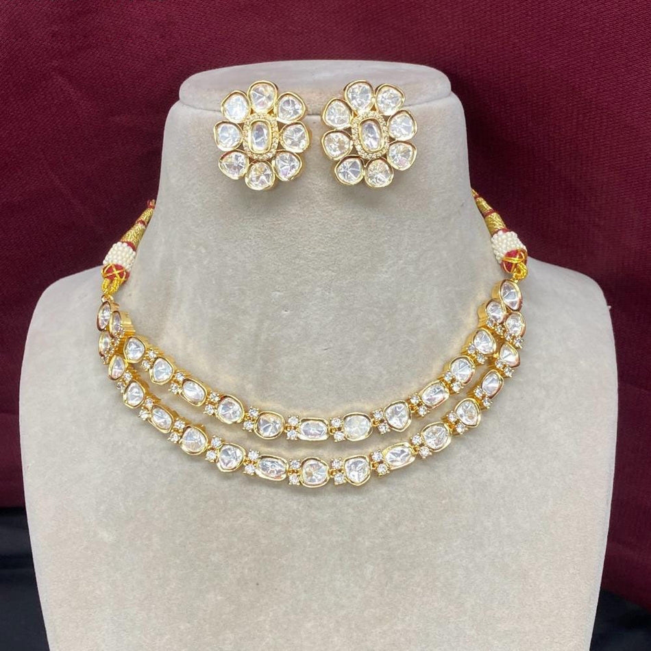 Kundan Necklace in Gold Plated with Stud Earrings | Bridal Jewellery India