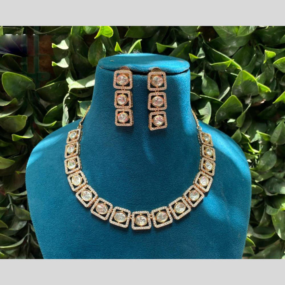 Kundan Necklace in White Gold Plated Layered with Dangler Earrings | Bridal Jewellery India