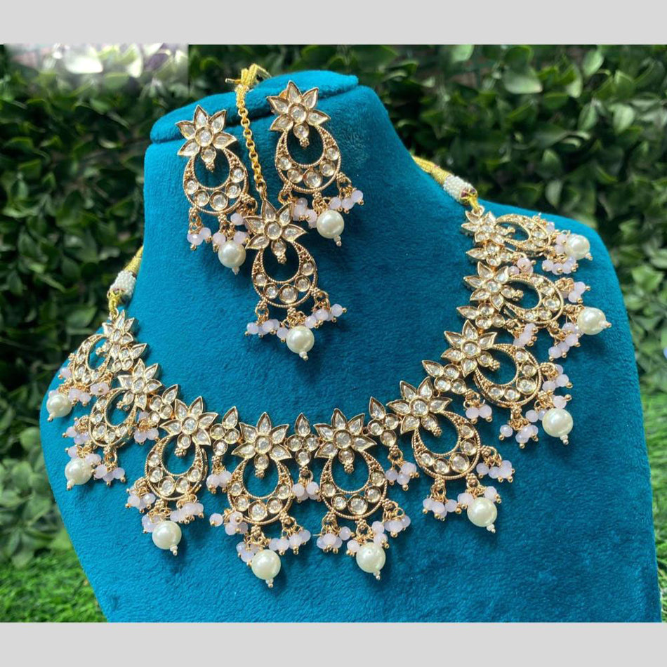 Kundan Necklace in Gold Plated with Polki Gems | Bridal Jewellery India