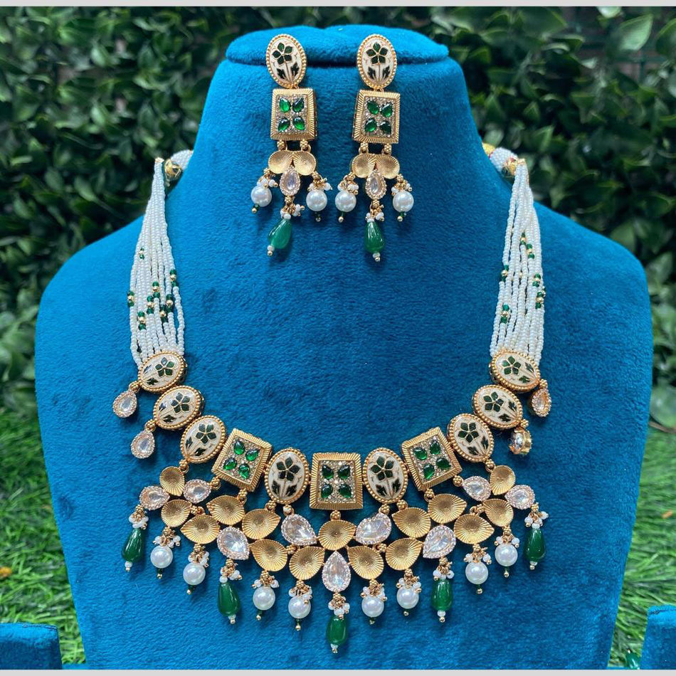 Kundan Necklace in White Gold Plated for Bridal | Bridal Jewellery India