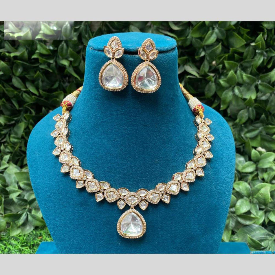 Kundan Choker Necklace in Gold Plated with Polki Gems | Bridal Jewellery India