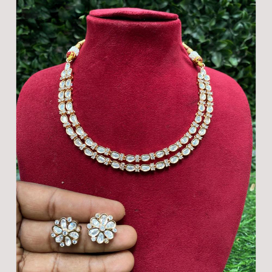 Polki Necklace in White Gold Plated for Bridal Wear | Bridal Jewellery India