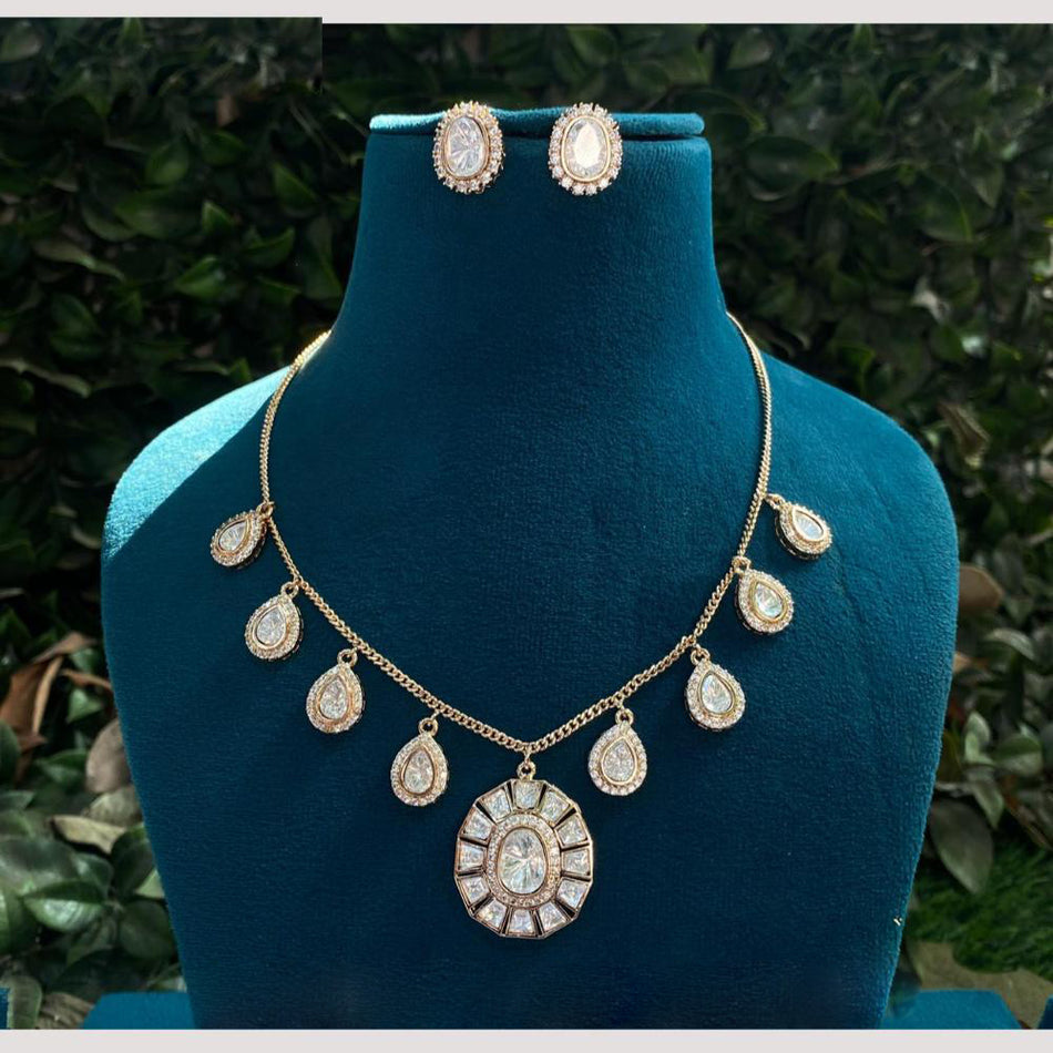 Kundan Teardrop Necklace in Gold Plated | Bridal Jewellery India