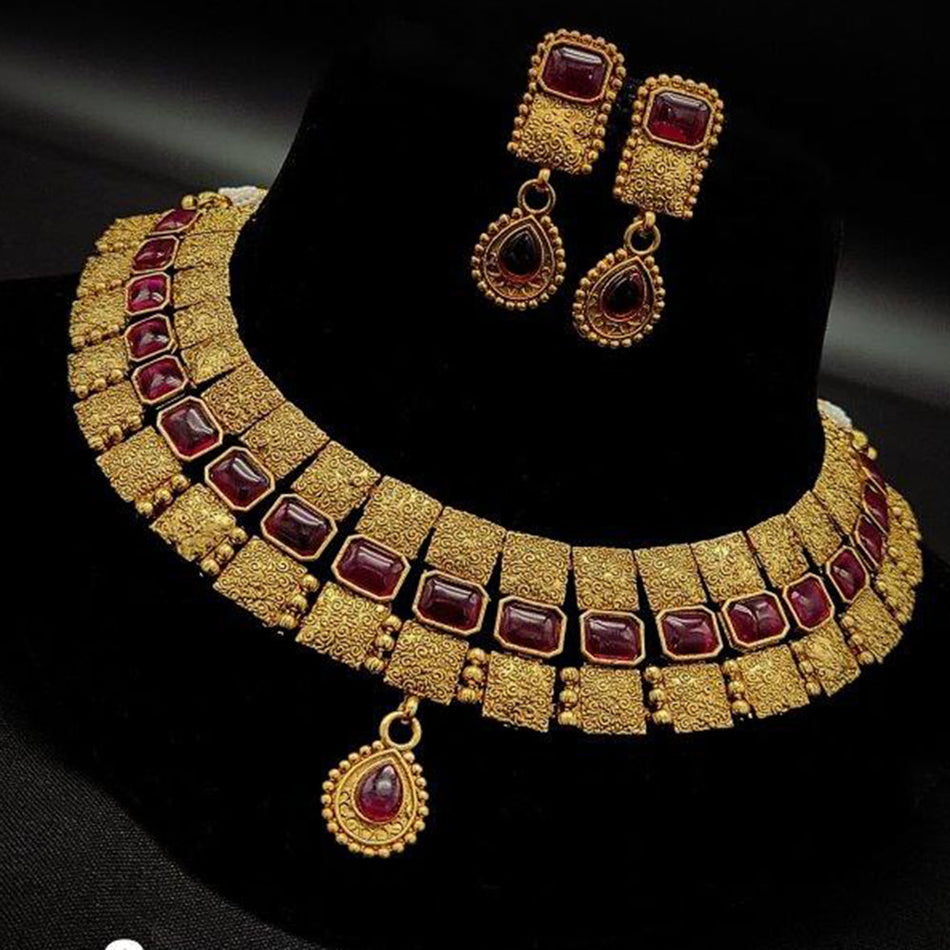 Rose Gold Plated Pota Stone Earring Set | Bridal Jewellery India