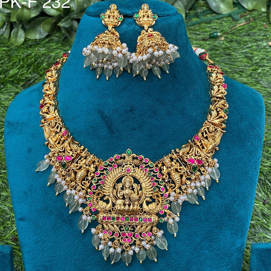 Gold Plateden Aura Pota Necklace in Pearl for Temple Wear | Bridal Jewellery India