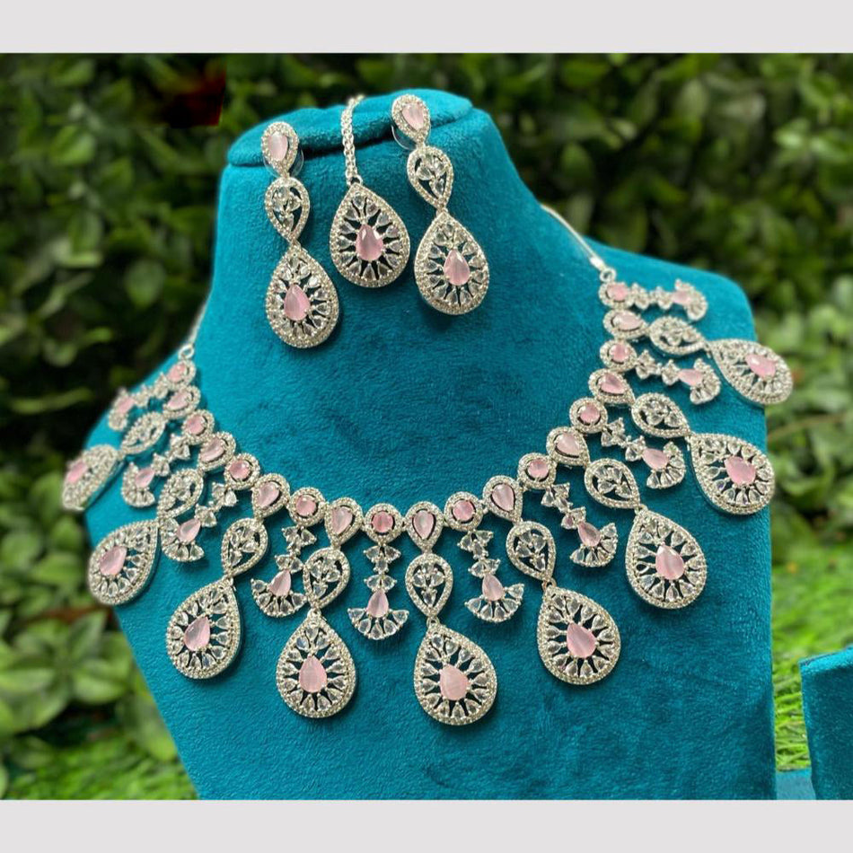 Queen's Light Rose Gold Plated Royal Necklace Set | Bridal Jewellery India