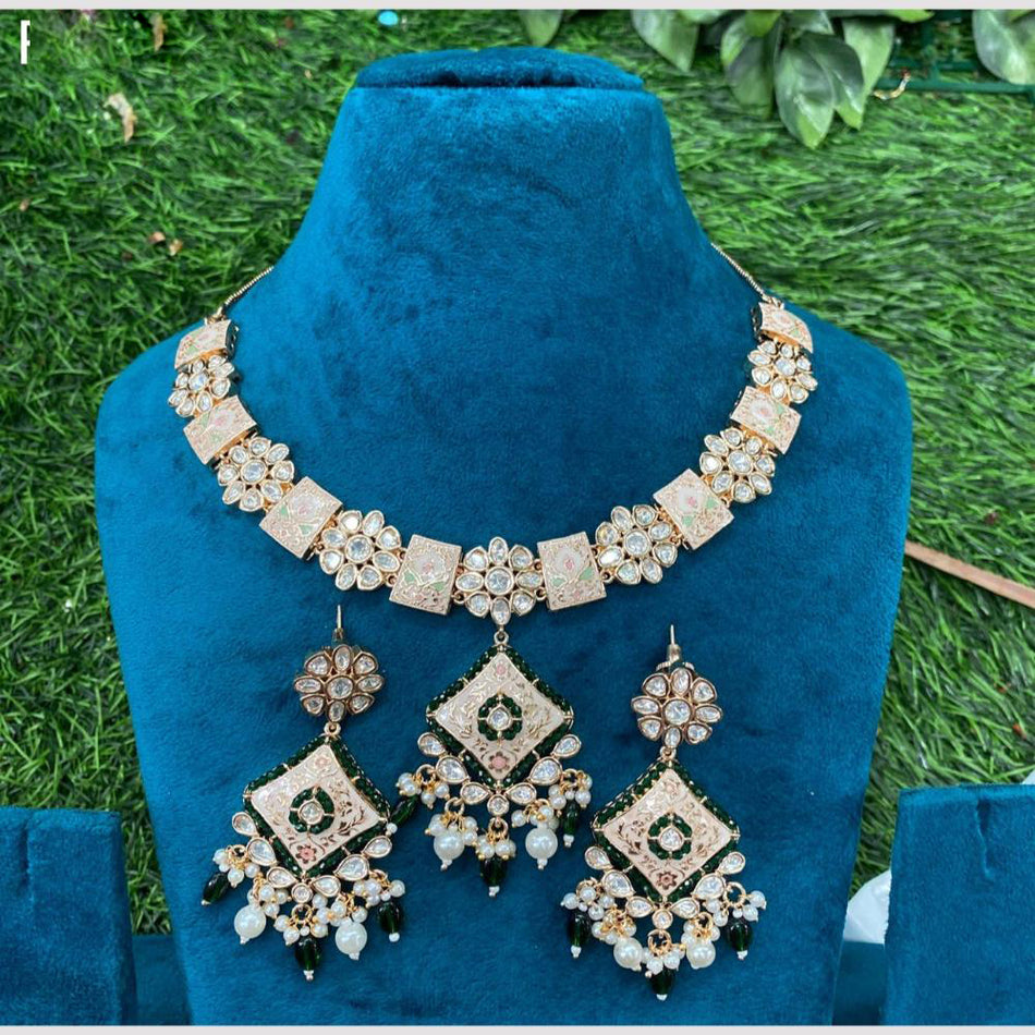 Pearl Kundan Necklace in Gold Plated | Bridal Jewellery India
