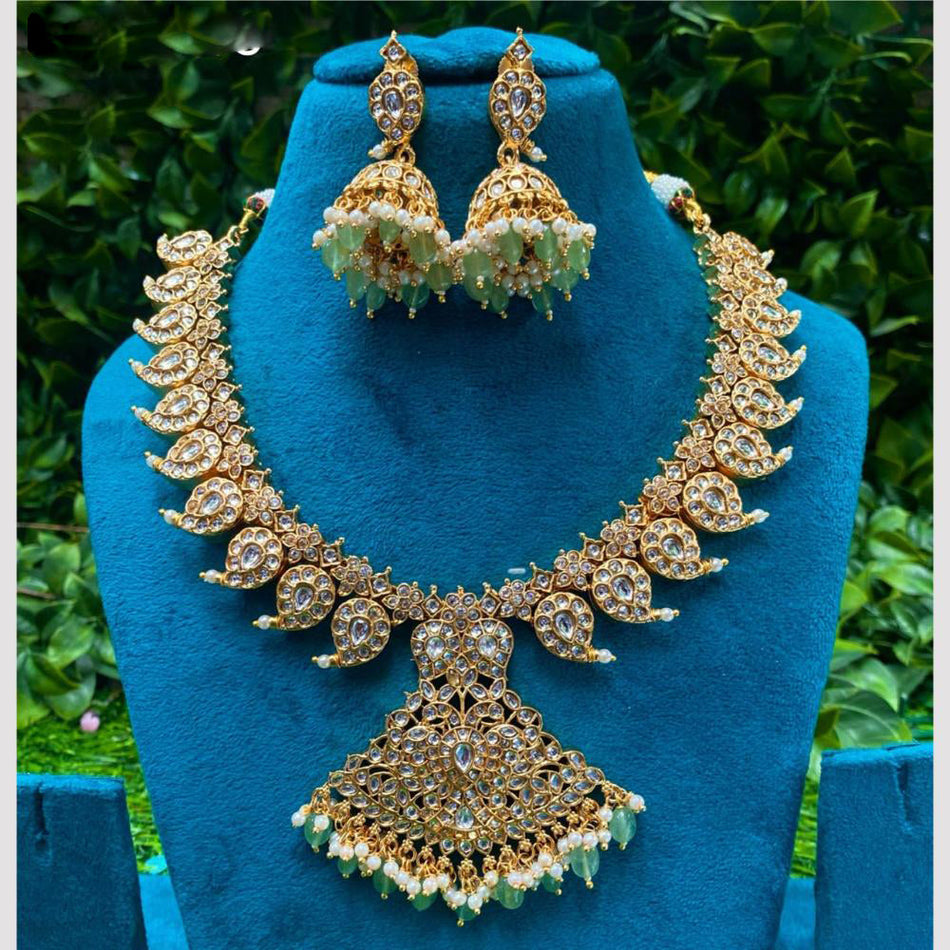 Kundan Necklace in White Gold Plated for Bridal | Bridal Jewellery India