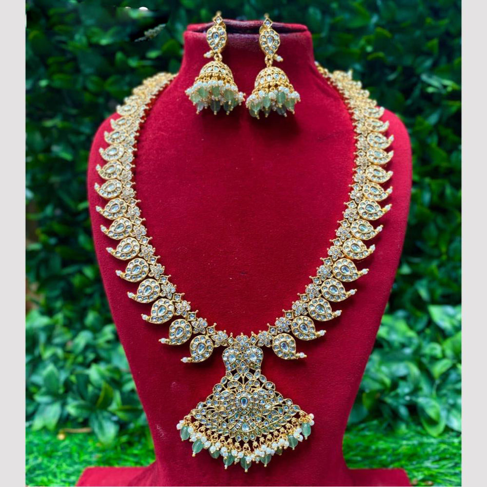 Kundan Long Necklace in Gold Plated with Pearls | Bridal Jewellery India