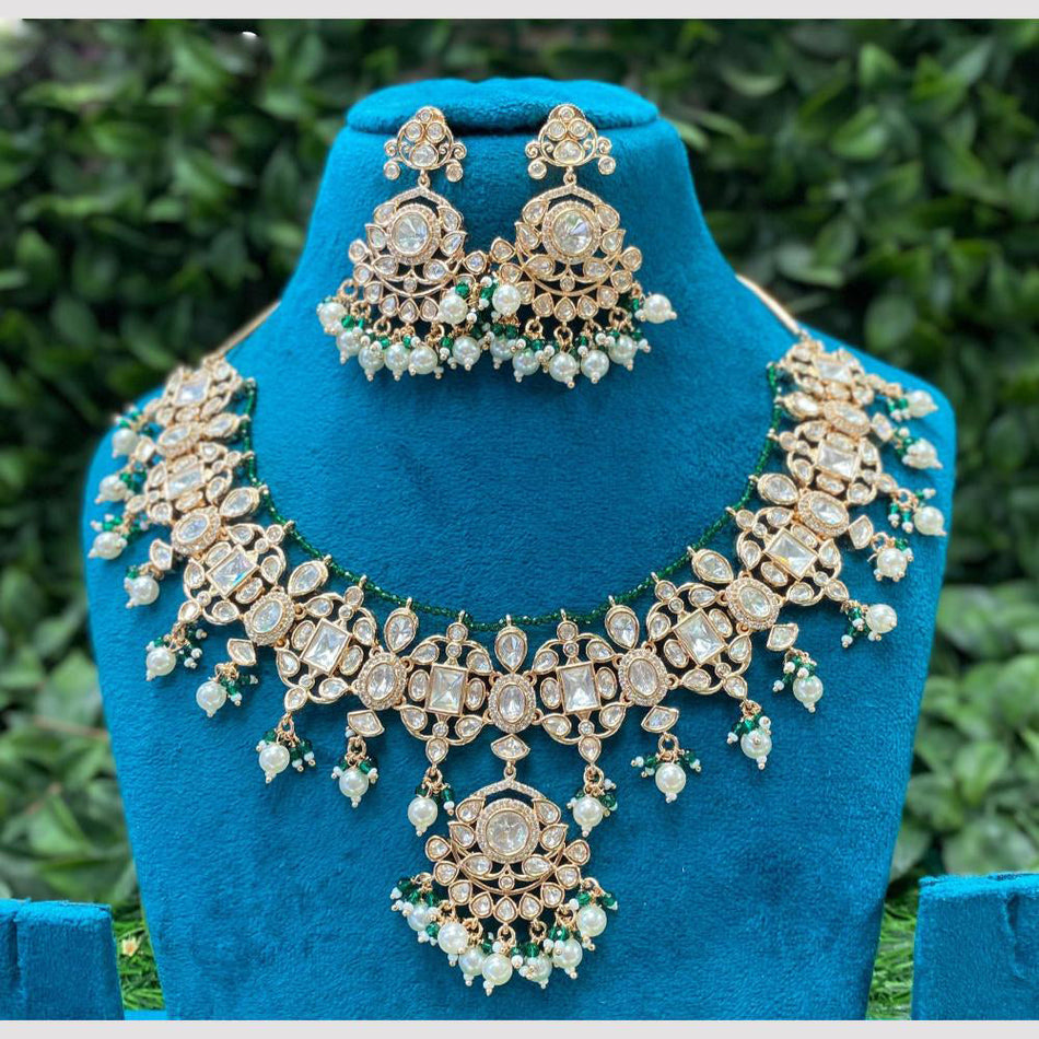 Kundan Necklace in Gold Plated with Polki Gems for Bridal Wear | Bridal Jewellery India