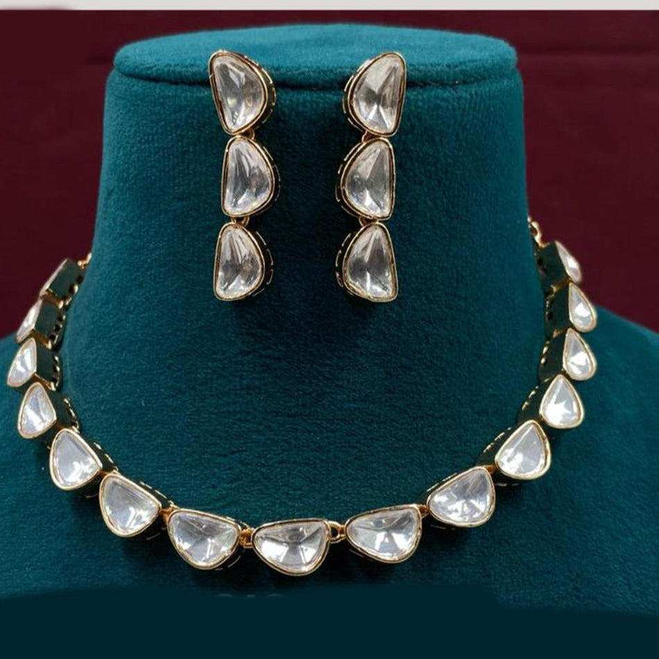 Kundan Choker Necklace in White Gold Plated | Bridal Jewellery India