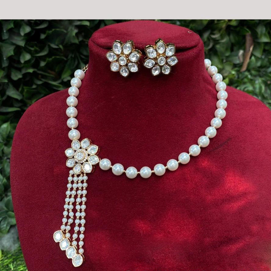 Pearl and Kundan Necklace in Gold Plated for Bridal | Bridal Jewellery India