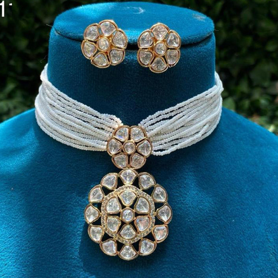 Pearl and Kundan Choker Necklace in Sterling Silver | Bridal Jewellery India