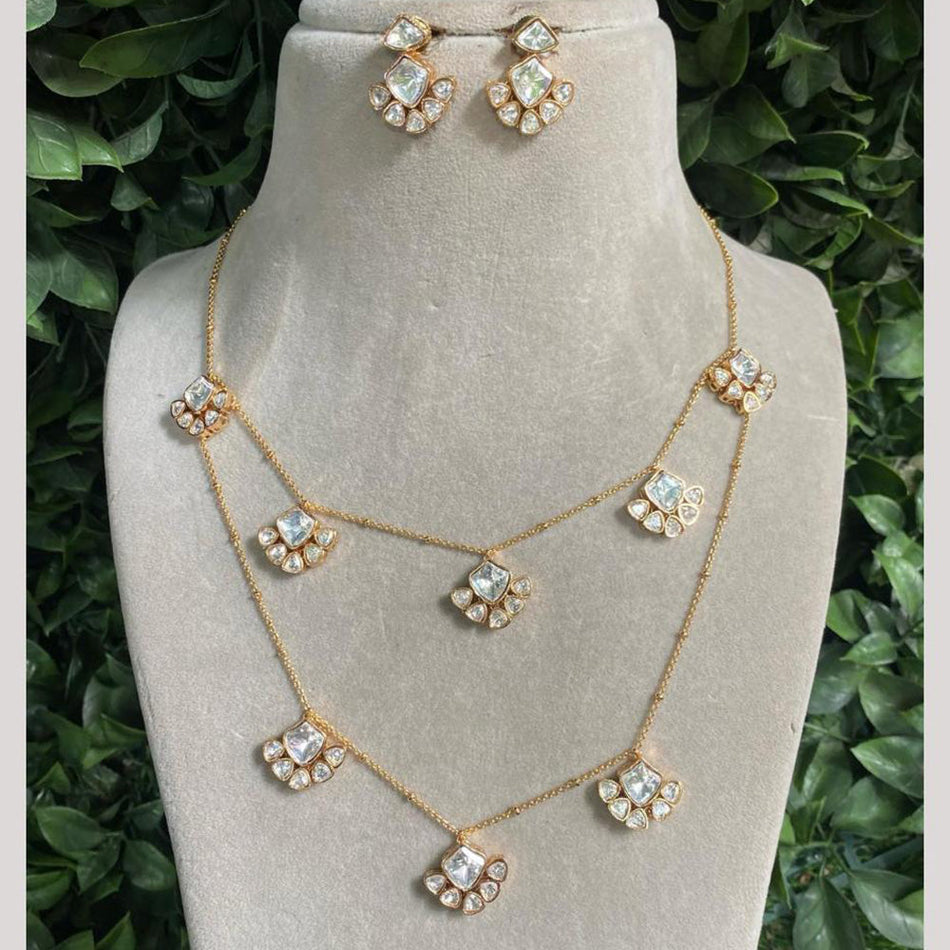 Double Layer Kundan Necklace in Gold Plated | Bridal Jewellery India