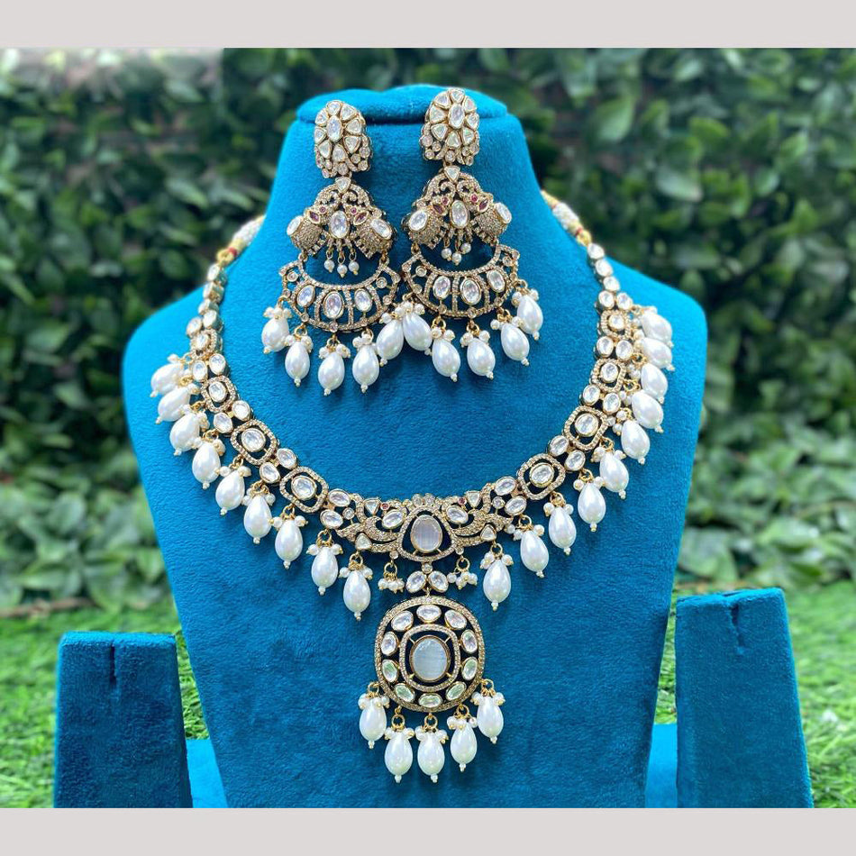 Kundan Necklace in White Gold Plated for Bridal | Bridal Jewellery India