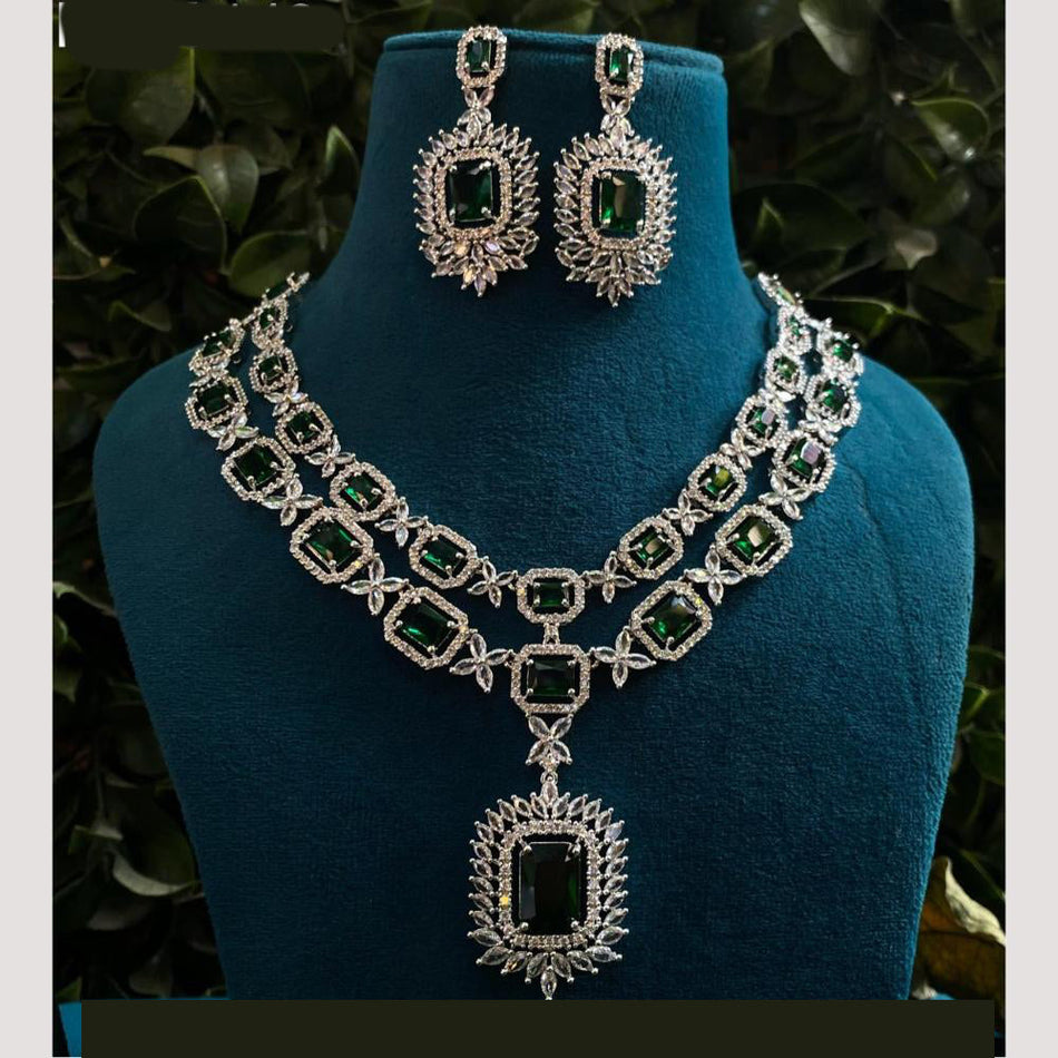 Rhodium Plated Diamond Necklace Set for Occasion | Bridal Jewellery India