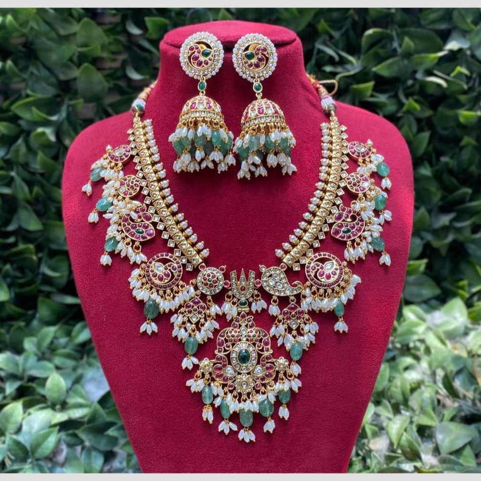 Pota Stone Necklace in Rose Gold Plated | Bridal Jewellery India