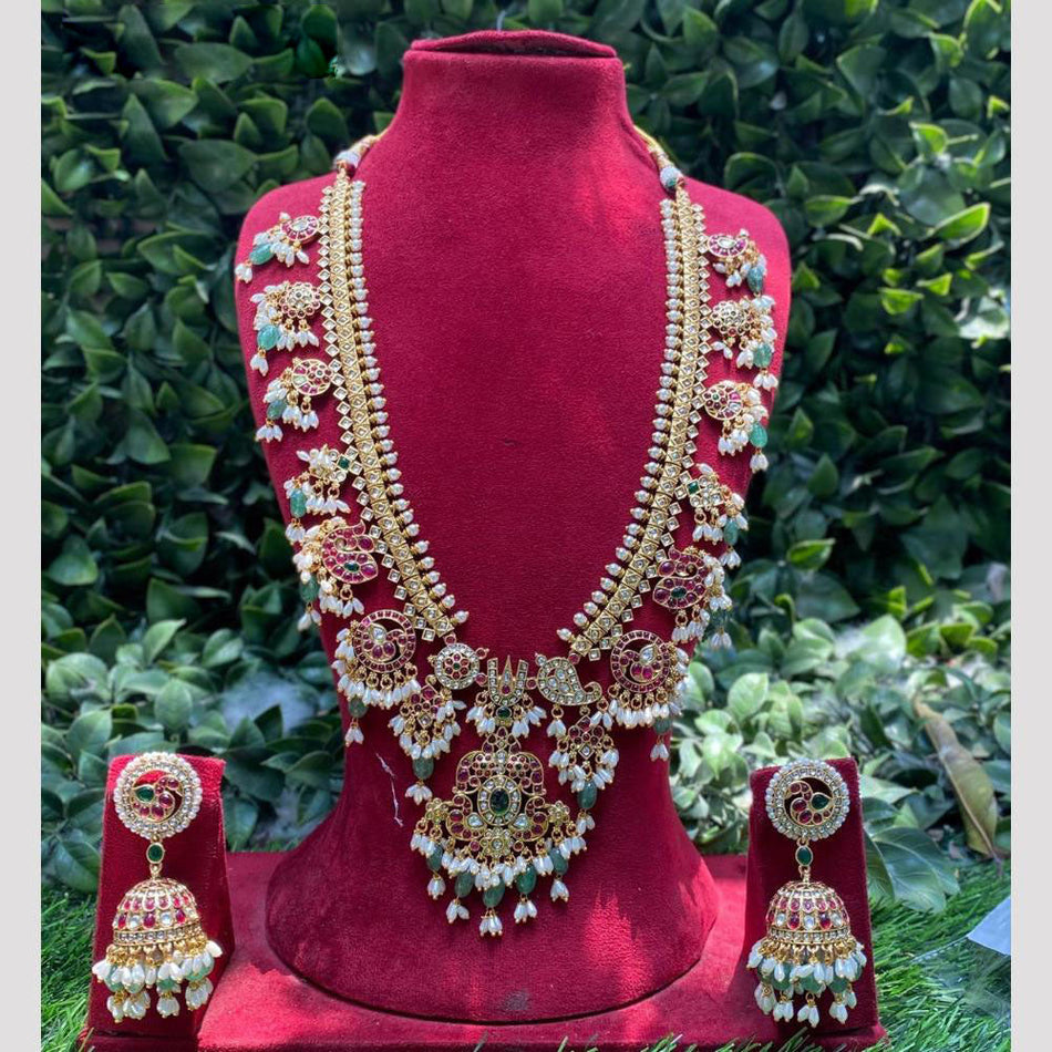 Pota Stone and Pearl Necklace in Gold Tone | Bridal Jewellery India