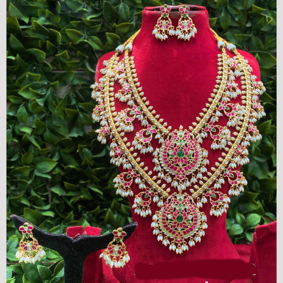 Designer Pota Necklace in Gold Plated with Pearls | Bridal Jewellery India