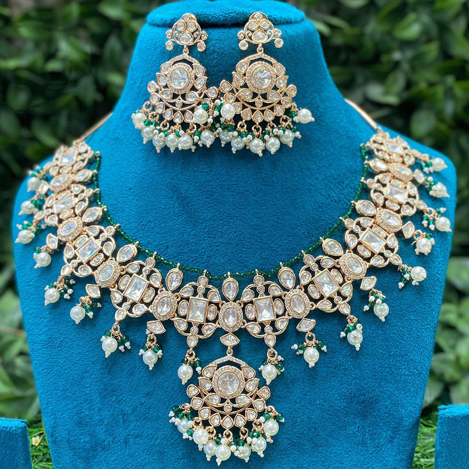 Kundan Choker Necklace in Gold Plated with Polki Gems | Bridal Jewellery India