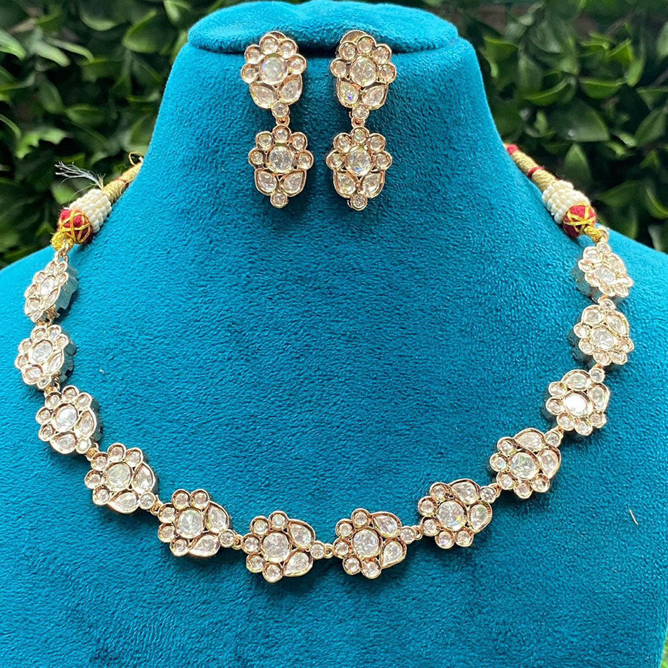 Kundan Choker Necklace in Gold Plated with Polki Gems | Bridal Jewellery India
