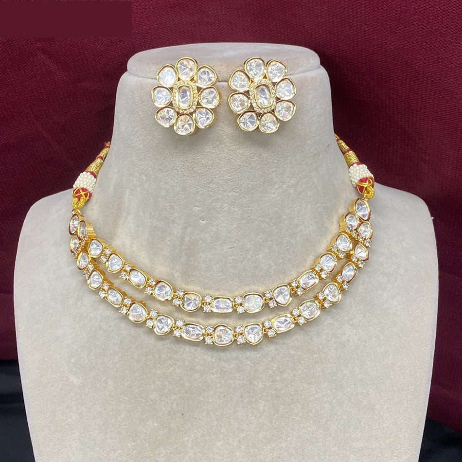 Kundan Necklace in Gold Plated with Floral Earrings | Bridal Jewellery India