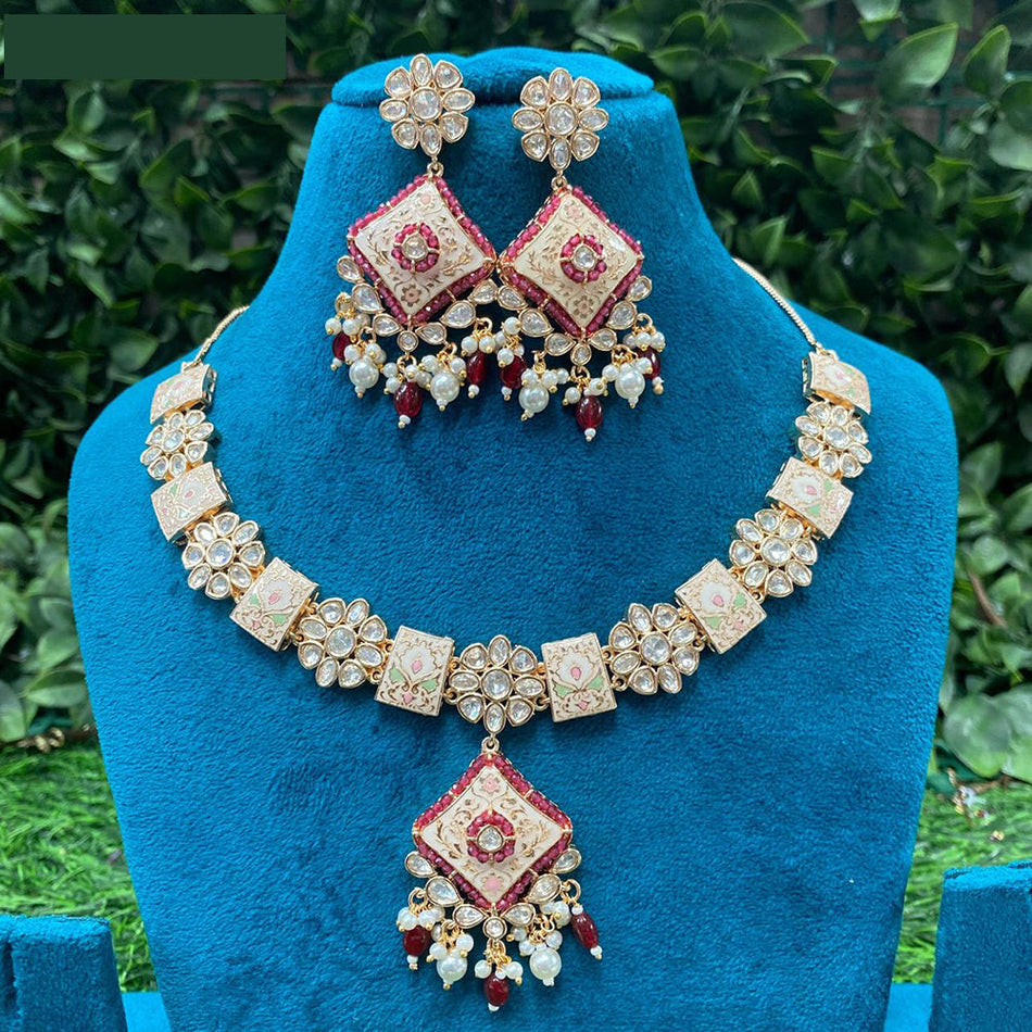 Kundan Choker Necklace in Gold Plated with Polki | Bridal Jewellery India