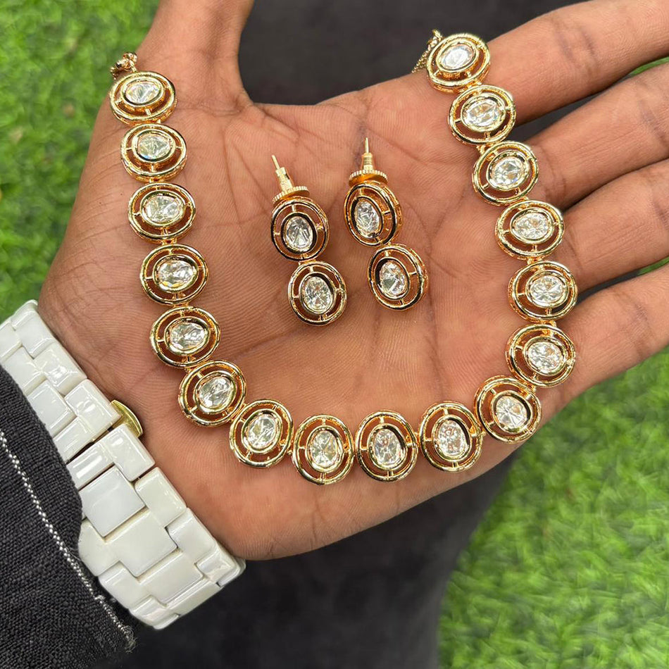 Heavy Polki Kundan Necklace in Gold Plated with Jewels | Bridal Jewellery India