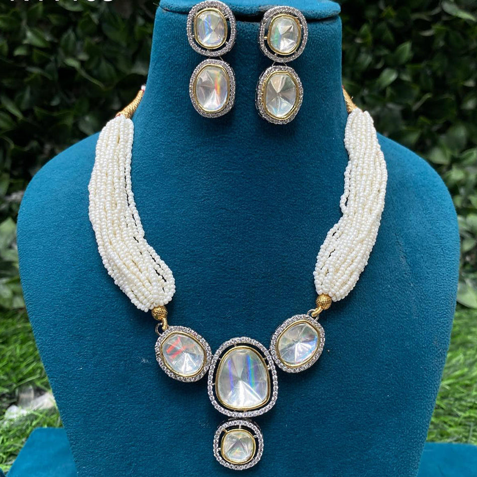 Kundan Choker Necklace in White Gold Plated | Bridal Jewellery India