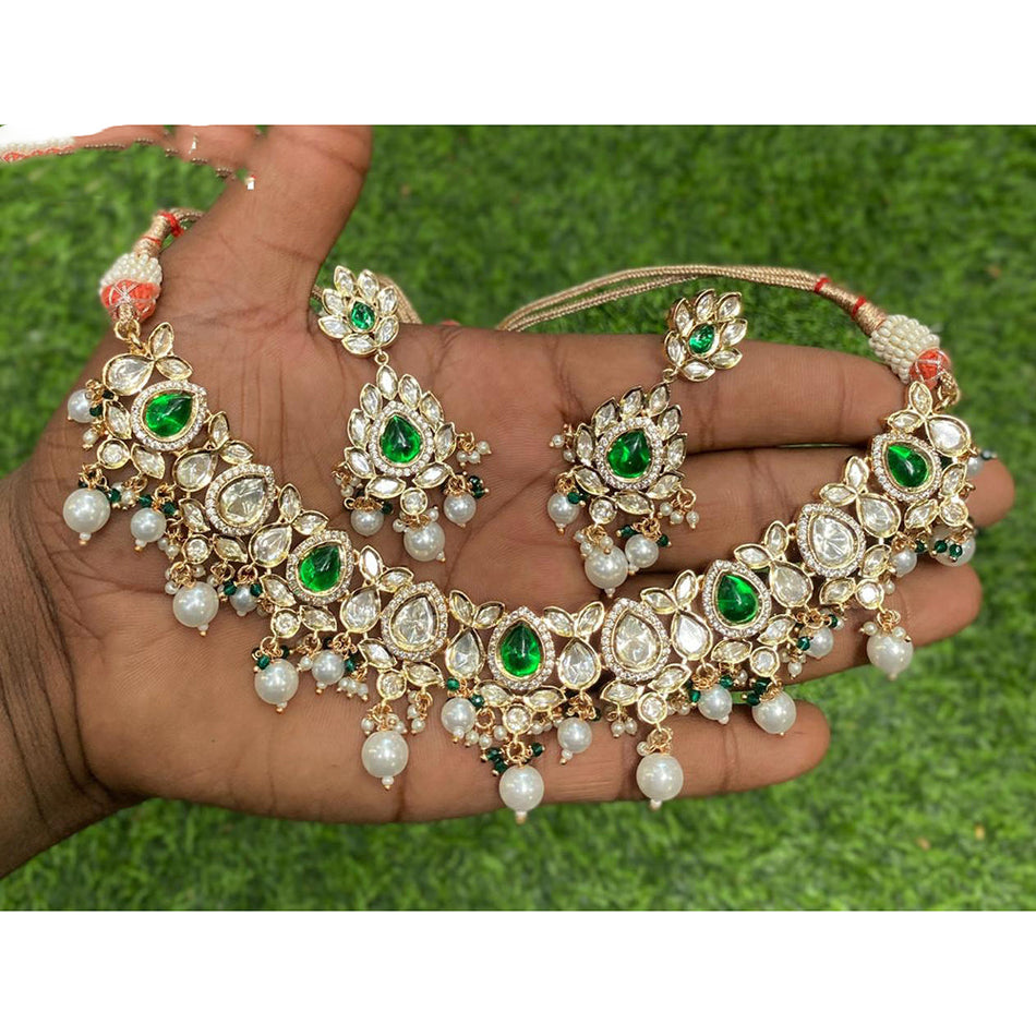 Kundan Necklace in Gold Plated with Polki Stones | Bridal Jewellery India