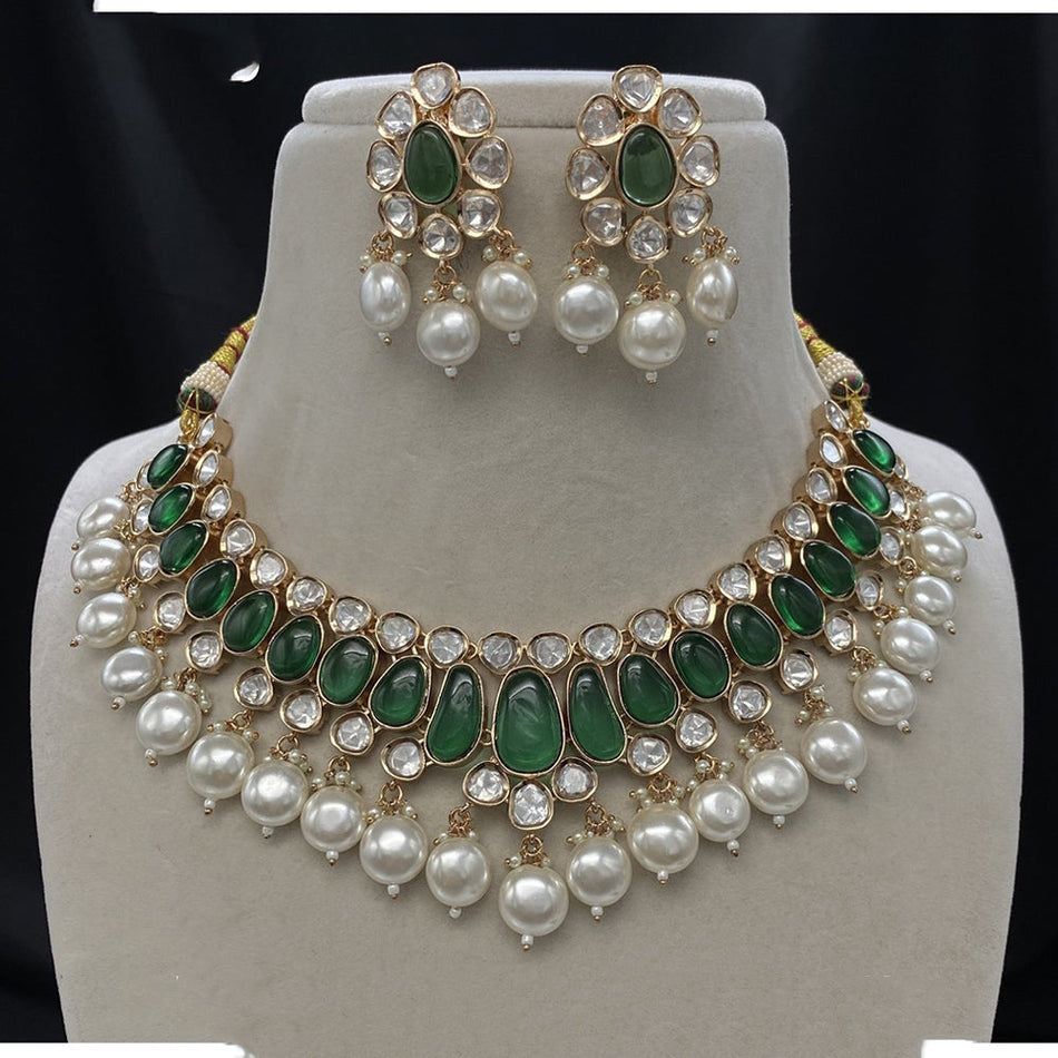 Kundan Necklace in White Gold Plated for Bride | Bridal Jewellery India