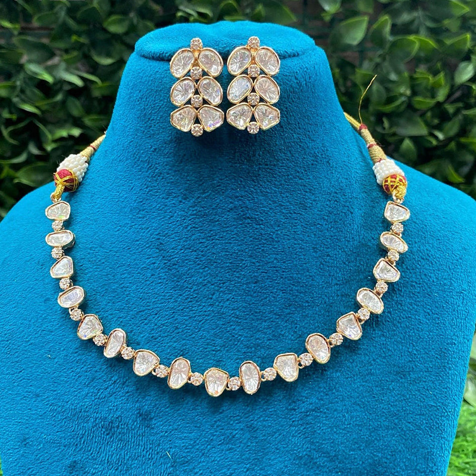 Regal Gleam Kundan Necklace in Gold Plated | Bridal Jewellery India