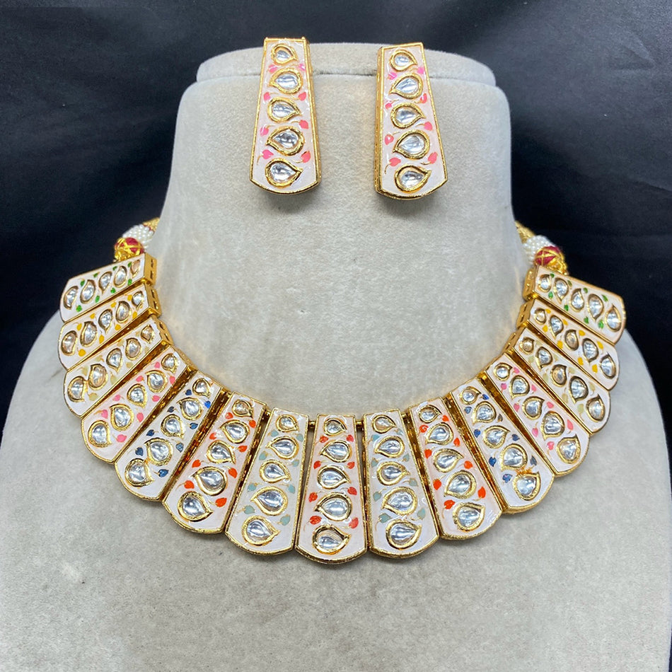 Kundan Necklace in Gold Plated with Meenakari Details | Bridal Jewellery India