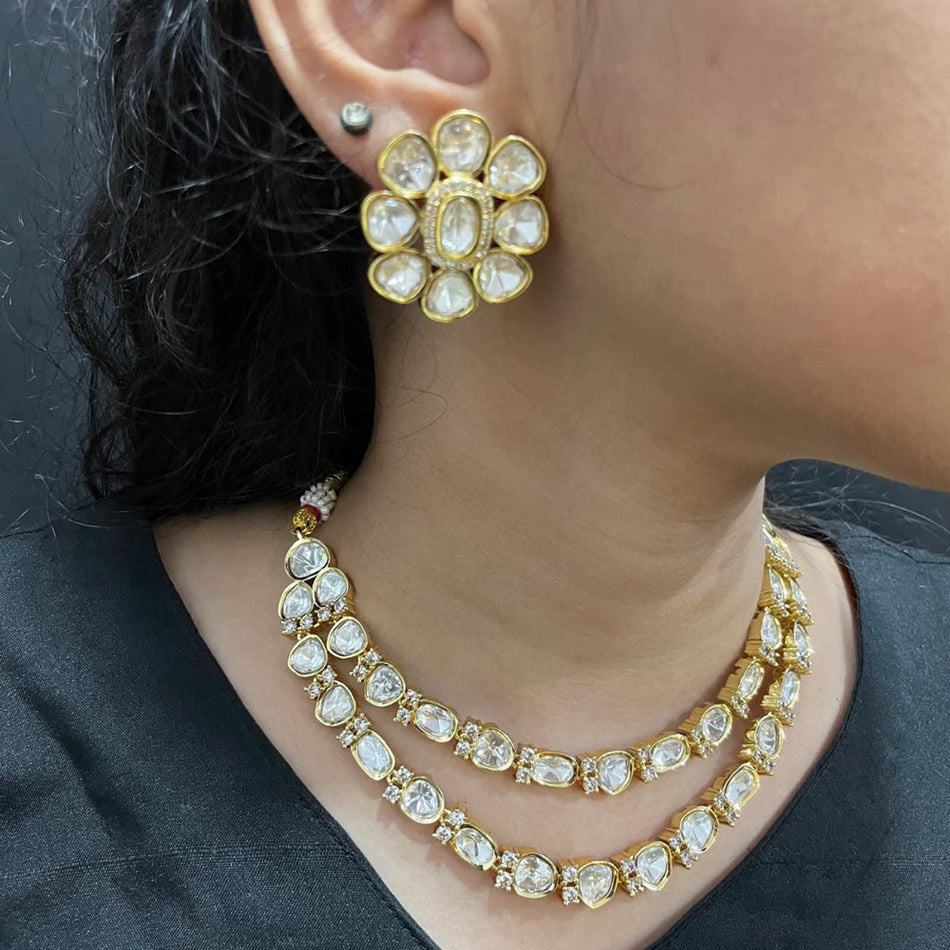 Regal Shine Kundan Necklace in Gold Plated | Bridal Jewellery India