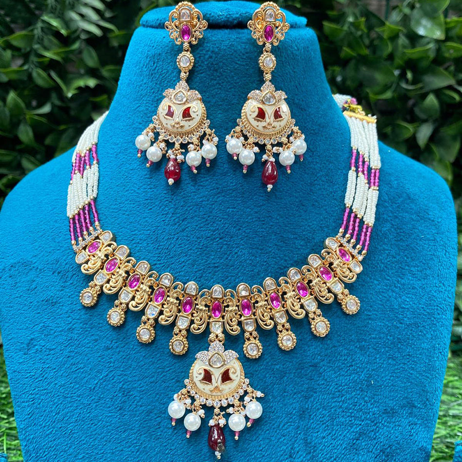 Kundan Necklace in Gold Plated with Polki Stones | Bridal Jewellery India