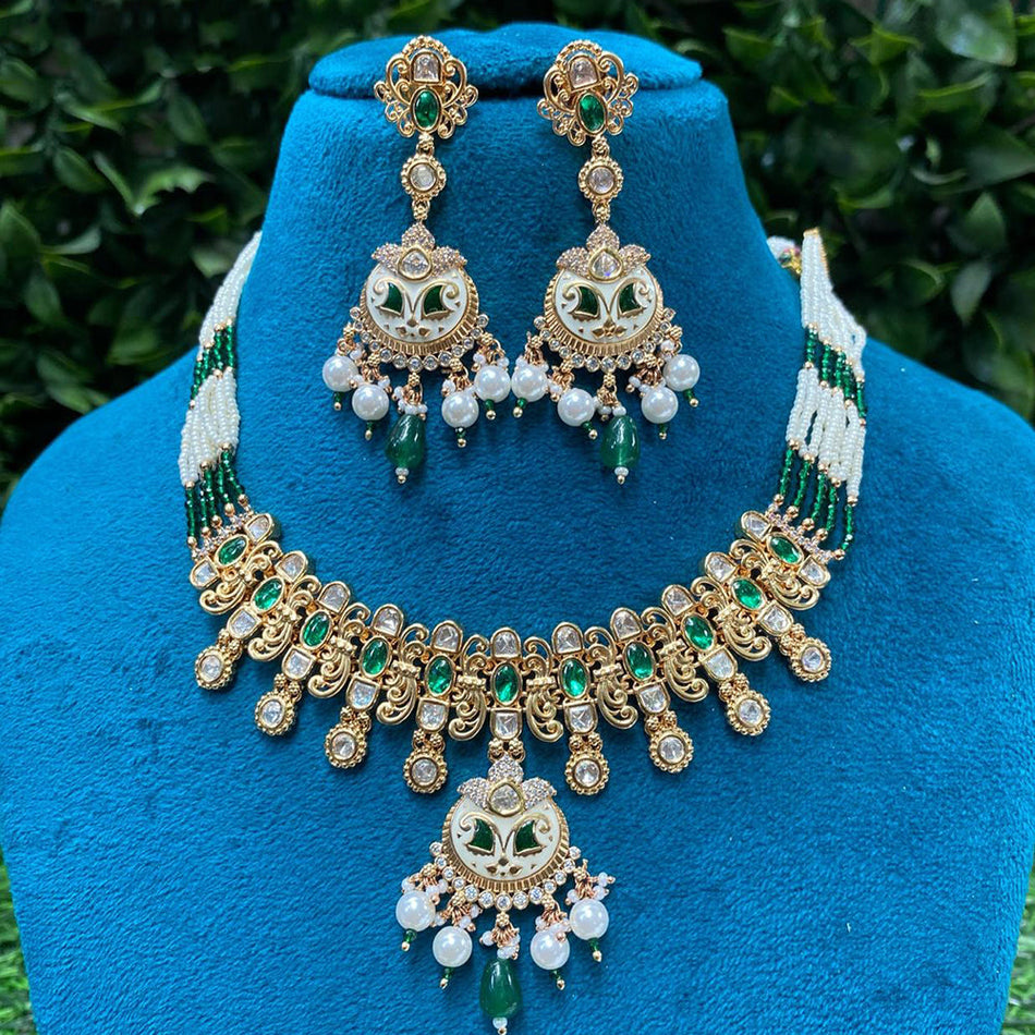 Kundan Necklace in Gold Plated with Polki Stones | Bridal Jewellery India