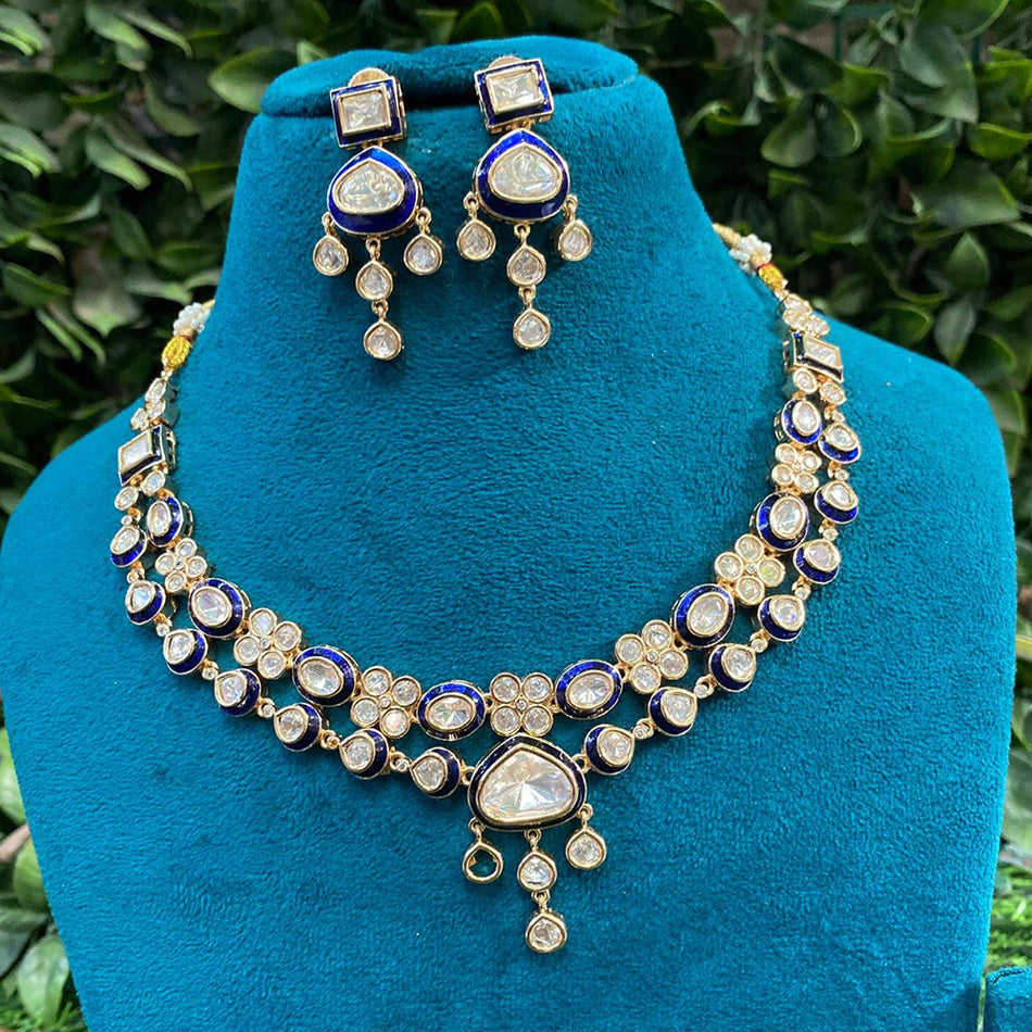 Kundan Necklace in Gold Plated with Polki Stones | Bridal Jewellery India