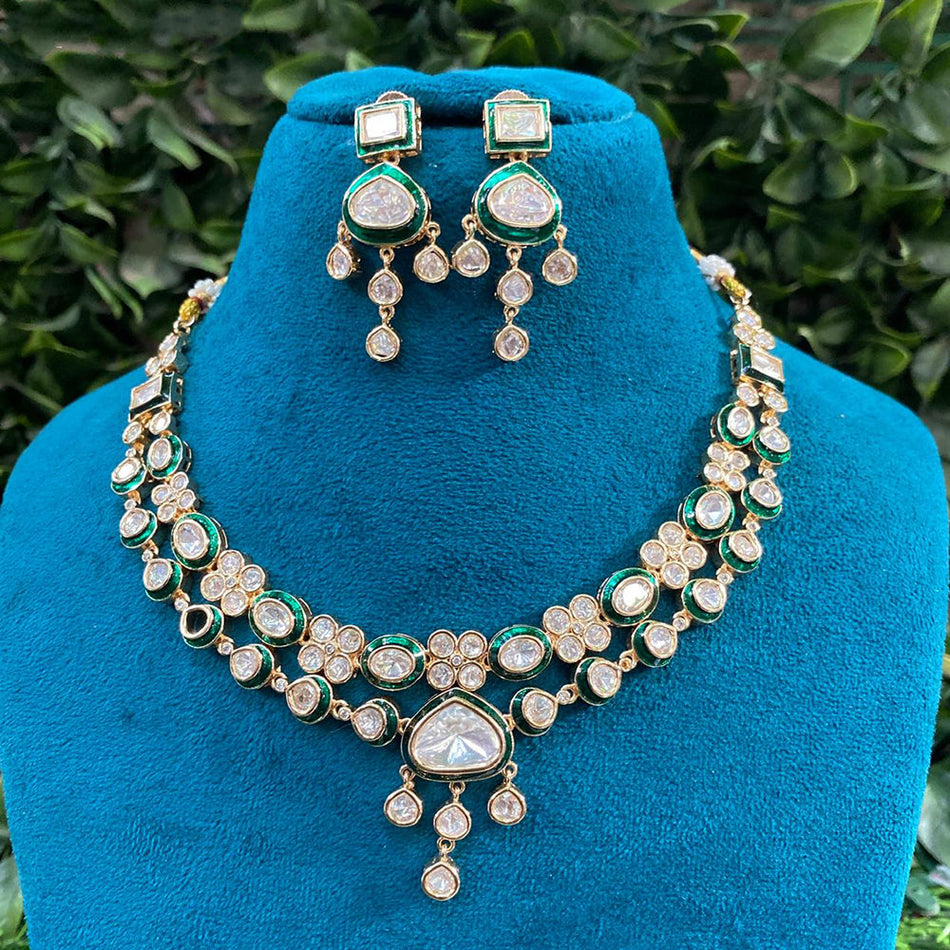 Kundan Necklace in Gold Plated with Polki Stones | Bridal Jewellery India